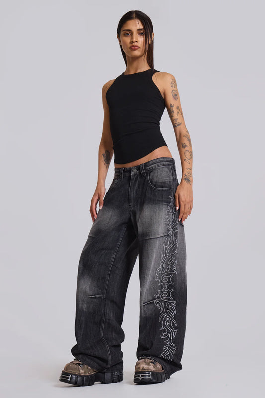 RHINESTONE THORN JEANS