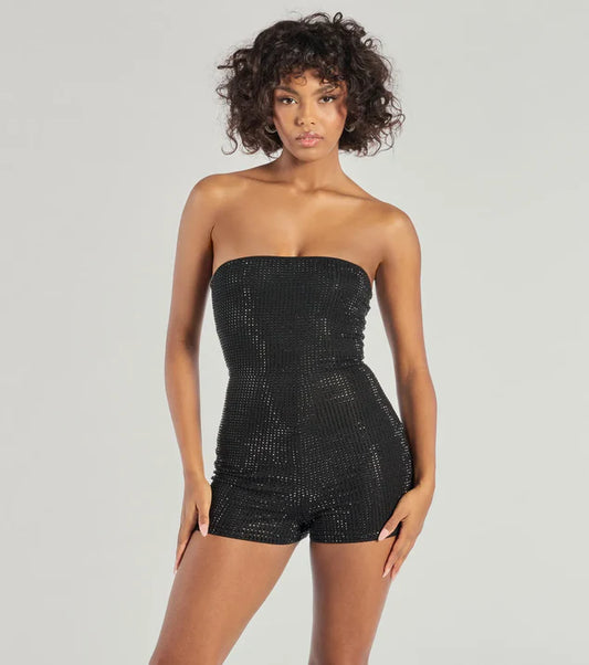 STRAPLESS RHINESTONE ROMPER