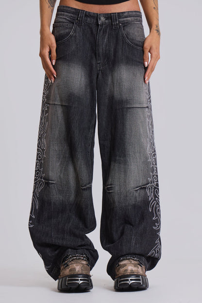 RHINESTONE THORN JEANS