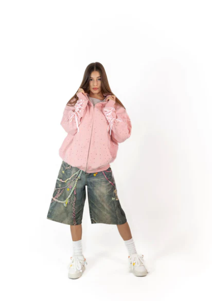Rhinestone Zip Up