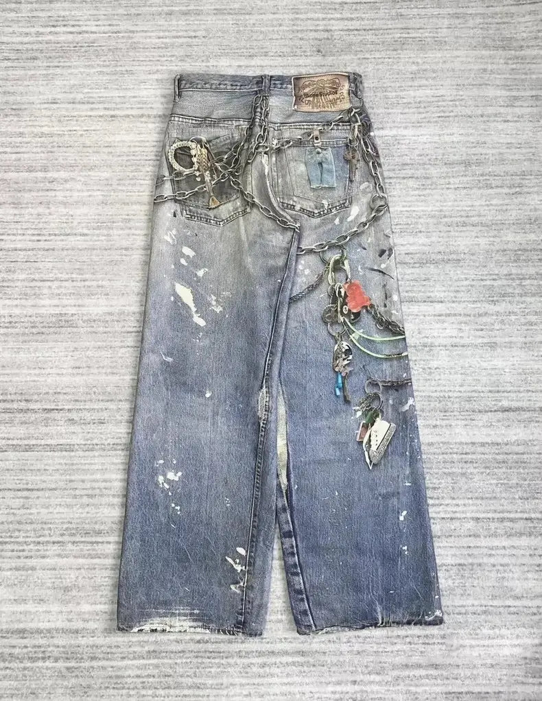 WASHED CHAINS JEANS